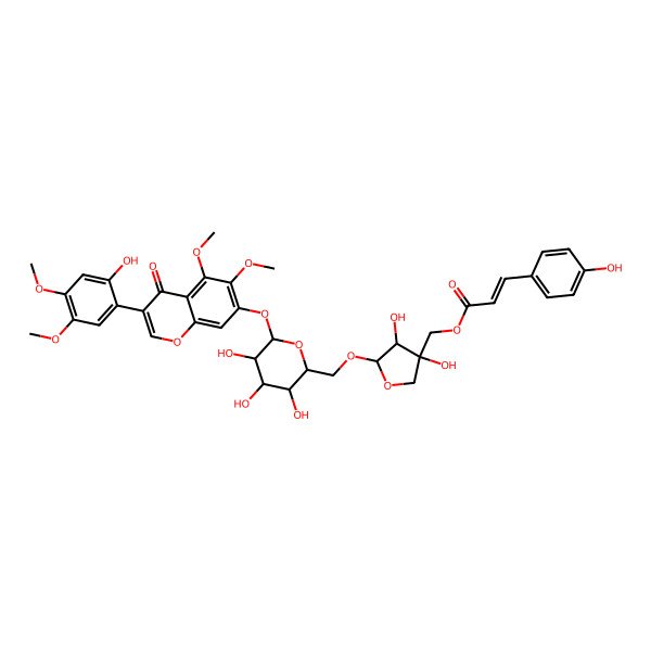 2D Structure of [(3S,4R,5R)-3,4-dihydroxy-5-[[(2R,3S,4S,5R,6S)-3,4,5-trihydroxy-6-[3-(2-hydroxy-4,5-dimethoxyphenyl)-5,6-dimethoxy-4-oxochromen-7-yl]oxyoxan-2-yl]methoxy]oxolan-3-yl]methyl (E)-3-(4-hydroxyphenyl)prop-2-enoate