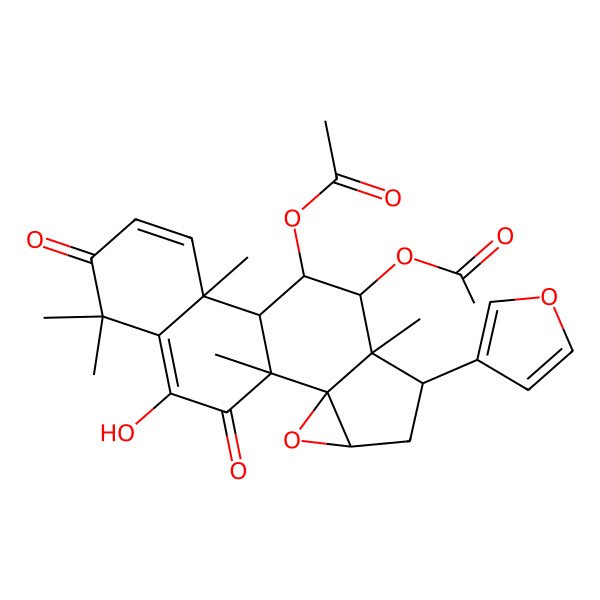 2D Structure of [(4R,6S,7R,8R,9R,10R,11S)-8-acetyloxy-6-(furan-3-yl)-17-hydroxy-1,7,11,15,15-pentamethyl-14,18-dioxo-3-oxapentacyclo[8.8.0.02,4.02,7.011,16]octadeca-12,16-dien-9-yl] acetate