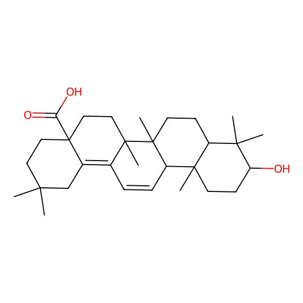 2D Structure of 10-Hydroxy-2,2,6a,6b,9,9,12a-heptamethyl-1,3,4,5,6,6a,7,8,8a,10,11,12-dodecahydropicene-4a-carboxylic acid