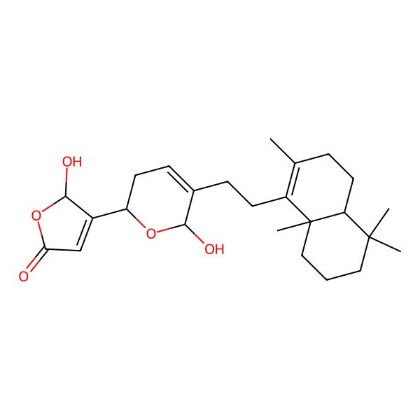 2D Structure of 3-[5-[2-(2,5,5,8a-tetramethyl-3,4,4a,6,7,8-hexahydronaphthalen-1-yl)ethyl]-6-hydroxy-3,6-dihydro-2H-pyran-2-yl]-2-hydroxy-2H-furan-5-one