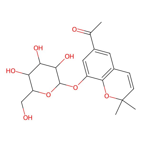 2D Structure of 1-[2,2-dimethyl-8-[(2S,3R,4S,5S,6R)-3,4,5-trihydroxy-6-(hydroxymethyl)oxan-2-yl]oxychromen-6-yl]ethanone