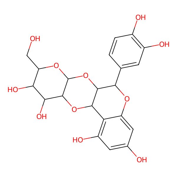 2D Structure of 9-(3,4-Dihydroxyphenyl)-14-(hydroxymethyl)-8,11,13,18-tetraoxatetracyclo[8.8.0.02,7.012,17]octadeca-2,4,6-triene-3,5,15,16-tetrol