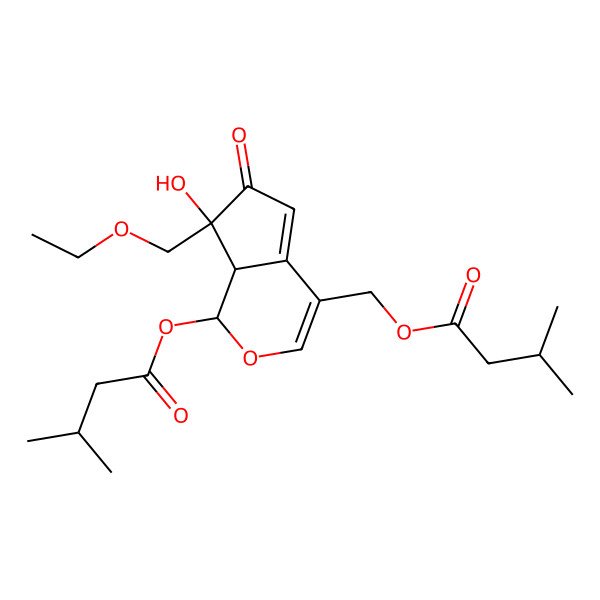 2D Structure of [7-(Ethoxymethyl)-7-hydroxy-1-(3-methylbutanoyloxy)-6-oxo-1,7a-dihydrocyclopenta[c]pyran-4-yl]methyl 3-methylbutanoate