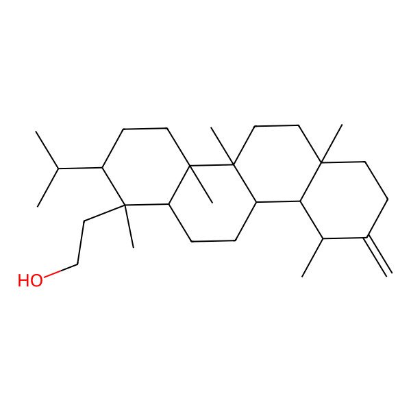 2D Structure of 2-[(1S,2S,4aR,4bR,6aR,10S,10aR,10bR,12aR)-1,4a,4b,6a,10-pentamethyl-9-methylidene-2-propan-2-yl-3,4,5,6,7,8,10,10a,10b,11,12,12a-dodecahydro-2H-chrysen-1-yl]ethanol