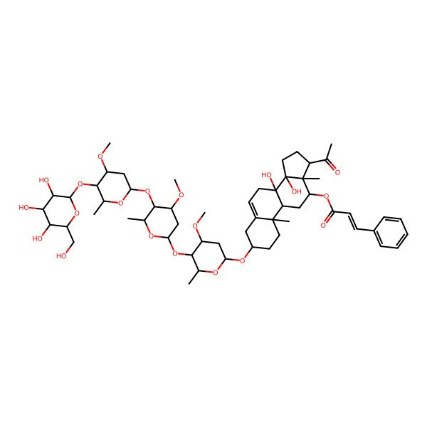 2D Structure of [17-acetyl-8,14-dihydroxy-3-[4-methoxy-5-[4-methoxy-5-[4-methoxy-6-methyl-5-[3,4,5-trihydroxy-6-(hydroxymethyl)oxan-2-yl]oxyoxan-2-yl]oxy-6-methyloxan-2-yl]oxy-6-methyloxan-2-yl]oxy-10,13-dimethyl-2,3,4,7,9,11,12,15,16,17-decahydro-1H-cyclopenta[a]phenanthren-12-yl] 3-phenylprop-2-enoate