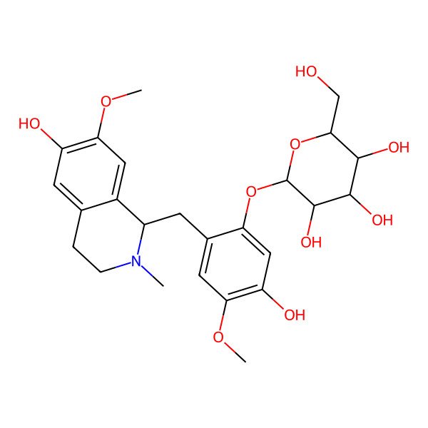 2D Structure of 2-[5-hydroxy-2-[(6-hydroxy-7-methoxy-2-methyl-3,4-dihydro-1H-isoquinolin-1-yl)methyl]-4-methoxyphenoxy]-6-(hydroxymethyl)oxane-3,4,5-triol
