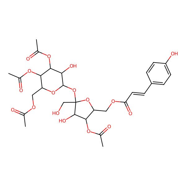 2D Structure of [3-Acetyloxy-5-[4,5-diacetyloxy-6-(acetyloxymethyl)-3-hydroxyoxan-2-yl]oxy-4-hydroxy-5-(hydroxymethyl)oxolan-2-yl]methyl 3-(4-hydroxyphenyl)prop-2-enoate