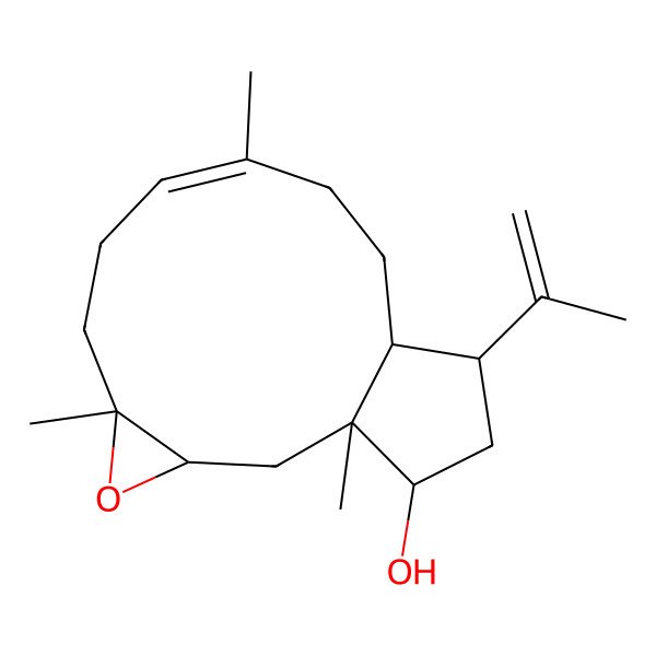 2D Structure of (1S,3R,5S,8E,12R,13S,15R)-1,5,9-trimethyl-13-prop-1-en-2-yl-4-oxatricyclo[10.3.0.03,5]pentadec-8-en-15-ol