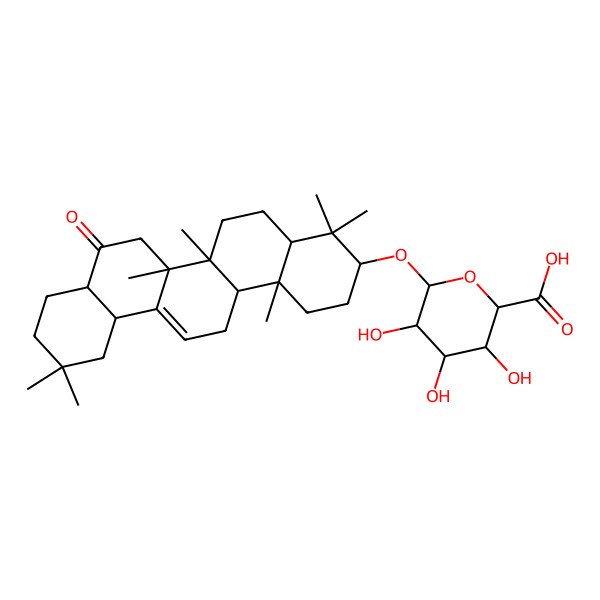 2D Structure of 6-[(4,4,6a,6b,11,11,14b-Heptamethyl-8-oxo-1,2,3,4a,5,6,7,8a,9,10,12,12a,14,14a-tetradecahydropicen-3-yl)oxy]-3,4,5-trihydroxyoxane-2-carboxylic acid