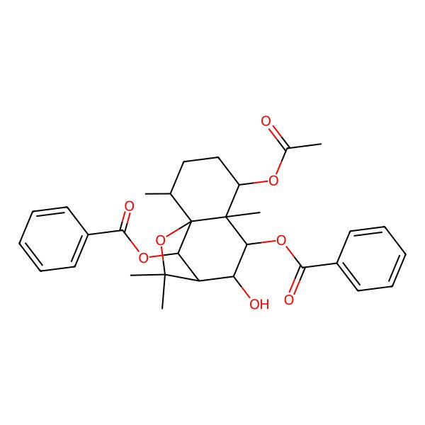 2D Structure of [(1S,2R,5S,6S,7R,8S,9R,12R)-5-acetyloxy-7-benzoyloxy-8-hydroxy-2,6,10,10-tetramethyl-11-oxatricyclo[7.2.1.01,6]dodecan-12-yl] benzoate