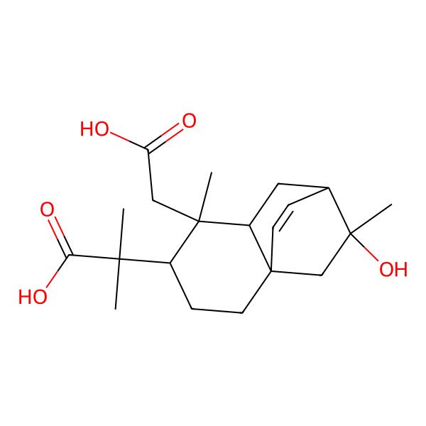 2D Structure of 2-[(1R,4S,5S,6S,8R,12S)-5-(carboxymethyl)-12-hydroxy-5,12-dimethyl-4-tricyclo[6.2.2.01,6]dodec-9-enyl]-2-methylpropanoic acid
