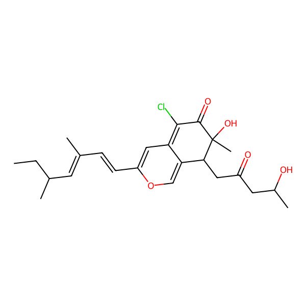 2D Structure of 5-chloro-3-(3,5-dimethylhepta-1,3-dienyl)-7-hydroxy-8-(4-hydroxy-2-oxopentyl)-7-methyl-8H-isochromen-6-one