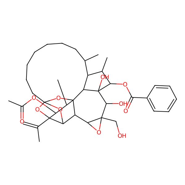 2D Structure of [(1R,2R,3R,4R,5R,6S,7S,9R,10S,11S,12S,13S,14S,15R,25R)-3-acetyloxy-10,11-dihydroxy-9-(hydroxymethyl)-2,13,15-trimethyl-4-prop-1-en-2-yl-8,24,26,27-tetraoxaheptacyclo[12.10.1.14,23.15,23.01,6.07,9.011,25]heptacosan-12-yl] benzoate