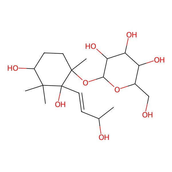 2D Structure of (2S,3R,4S,5S,6R)-2-[(1R,2R,4R)-2,4-dihydroxy-2-[(3S)-3-hydroxybut-1-enyl]-1,3,3-trimethylcyclohexyl]oxy-6-(hydroxymethyl)oxane-3,4,5-triol