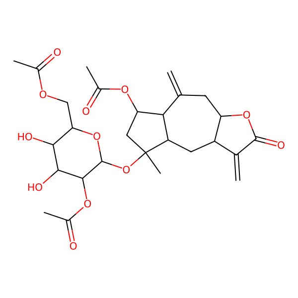 2D Structure of [5-Acetyloxy-6-[(6-acetyloxy-8-methyl-1,5-dimethylidene-2-oxo-3a,4,5a,6,7,8a,9,9a-octahydroazuleno[6,7-b]furan-8-yl)oxy]-3,4-dihydroxyoxan-2-yl]methyl acetate