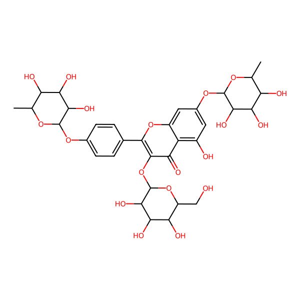 2D Structure of 5-Hydroxy-3-[3,4,5-trihydroxy-6-(hydroxymethyl)oxan-2-yl]oxy-7-(3,4,5-trihydroxy-6-methyloxan-2-yl)oxy-2-[4-(3,4,5-trihydroxy-6-methyloxan-2-yl)oxyphenyl]chromen-4-one