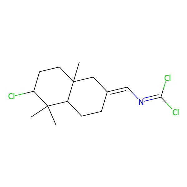 2D Structure of N-[(E)-[(4aR,6S,8aR)-6-chloro-5,5,8a-trimethyl-3,4,4a,6,7,8-hexahydro-1H-naphthalen-2-ylidene]methyl]-1,1-dichloromethanimine