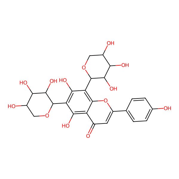 2D Structure of 5,7-dihydroxy-2-(4-hydroxyphenyl)-6-[(2S,3S,4S,5S)-3,4,5-trihydroxyoxan-2-yl]-8-[(2R,3R,4R,5S)-3,4,5-trihydroxyoxan-2-yl]chromen-4-one