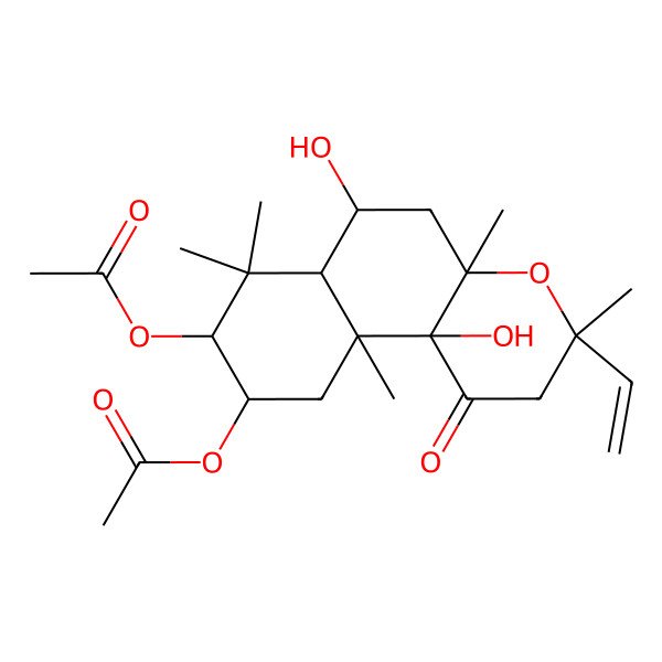 2D Structure of [(3R,4aR,6S,6aS,8R,9S,10aS,10bS)-8-acetyloxy-3-ethenyl-6,10b-dihydroxy-3,4a,7,7,10a-pentamethyl-1-oxo-5,6,6a,8,9,10-hexahydro-2H-benzo[f]chromen-9-yl] acetate