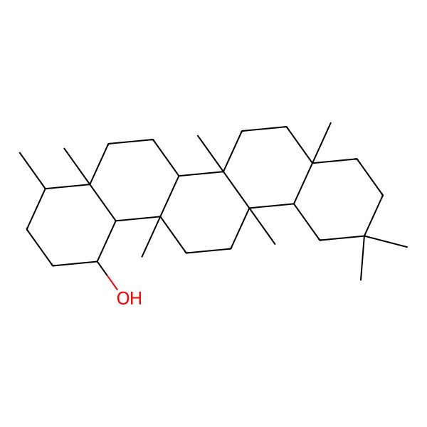 2D Structure of (1S,4S,4aR,6aS,6aS,6bR,8aR,12aR,14aR,14bR)-4,4a,6a,6b,8a,11,11,14a-octamethyl-1,2,3,4,5,6,6a,7,8,9,10,12,12a,13,14,14b-hexadecahydropicen-1-ol