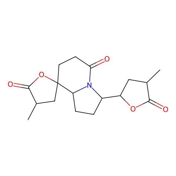2D Structure of 3'-Methyl-3-(4-methyl-5-oxooxolan-2-yl)spiro[1,2,3,6,7,8a-hexahydroindolizine-8,5'-oxolane]-2',5-dione