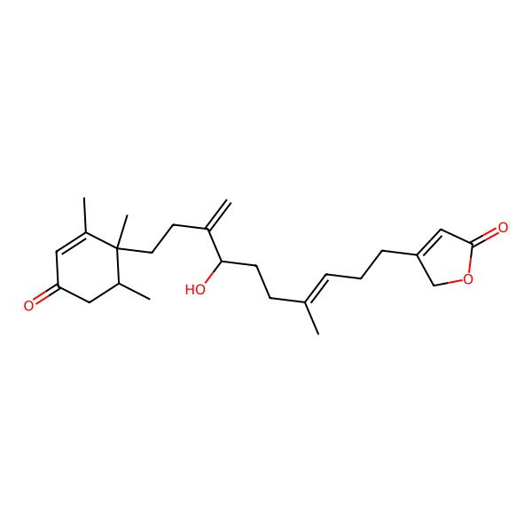 2D Structure of 3-[(E,7R)-7-hydroxy-4-methyl-8-methylidene-10-[(1R,6R)-1,2,6-trimethyl-4-oxocyclohex-2-en-1-yl]dec-3-enyl]-2H-furan-5-one