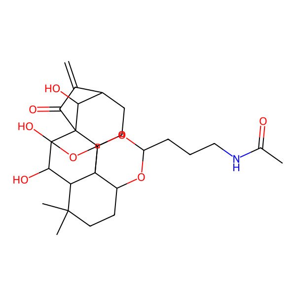 2D Structure of N-[3-(1,20,21-trihydroxy-10,10-dimethyl-17-methylidene-18-oxo-2,4,6-trioxahexacyclo[9.8.1.116,19.03,12.07,12.013,19]henicosan-5-yl)propyl]acetamide