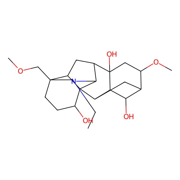 2D Structure of (1S,2R,3R,4R,5S,6S,8S,9S,10R,13S,16R,17R)-11-ethyl-6-methoxy-13-(methoxymethyl)-11-azahexacyclo[7.7.2.12,5.01,10.03,8.013,17]nonadecane-4,8,16-triol