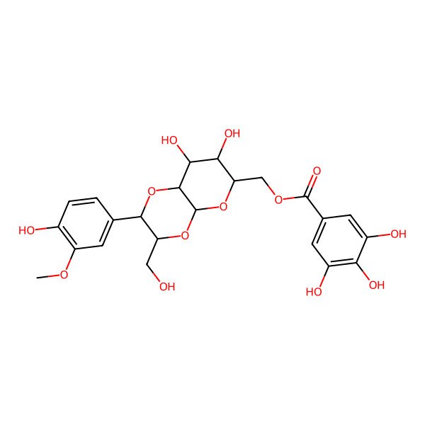 2D Structure of [(2S,3S,4aS,6R,7S,8S,8aR)-7,8-dihydroxy-2-(4-hydroxy-3-methoxyphenyl)-3-(hydroxymethyl)-3,4a,6,7,8,8a-hexahydro-2H-pyrano[2,3-b][1,4]dioxin-6-yl]methyl 3,4,5-trihydroxybenzoate