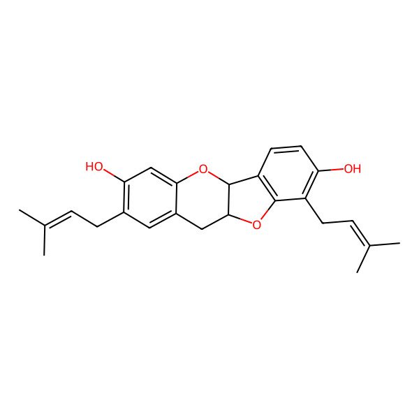 2D Structure of 2,9-bis(3-methylbut-2-enyl)-10a,11-dihydro-5aH-[1]benzofuro[3,2-b]chromene-3,8-diol