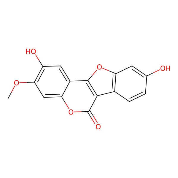 2D Structure of 2,9-Dihydroxy-3-methoxy-[1]benzofuro[3,2-c]chromen-6-one