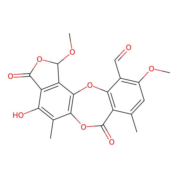 2D Structure of (17S)-13-hydroxy-5,17-dimethoxy-7,12-dimethyl-9,15-dioxo-2,10,16-trioxatetracyclo[9.7.0.03,8.014,18]octadeca-1(11),3(8),4,6,12,14(18)-hexaene-4-carbaldehyde