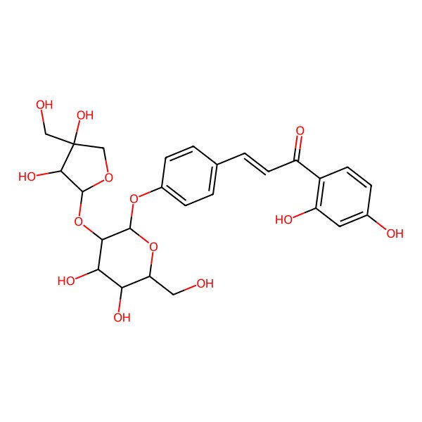 2D Structure of 3-[4-[3-[3,4-Dihydroxy-4-(hydroxymethyl)oxolan-2-yl]oxy-4,5-dihydroxy-6-(hydroxymethyl)oxan-2-yl]oxyphenyl]-1-(2,4-dihydroxyphenyl)prop-2-en-1-one
