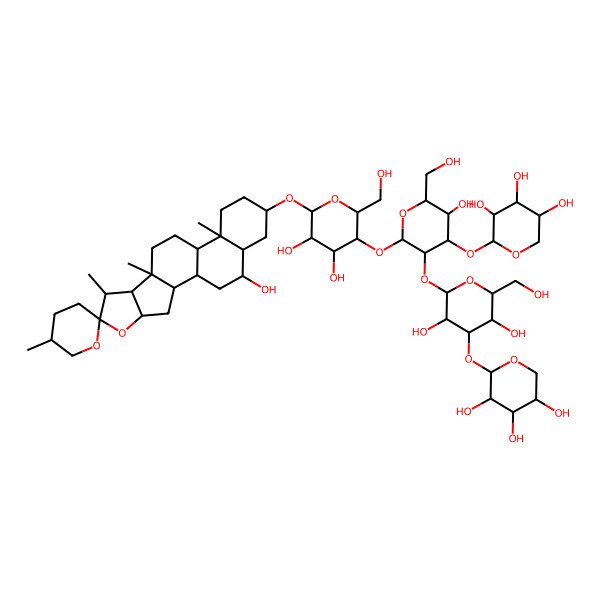 2D Structure of (2S,3R,4S,5R)-2-[(2S,3R,4S,5R,6R)-2-[(2S,3R,4S,5R,6R)-2-[(2R,3R,4R,5R,6R)-4,5-dihydroxy-2-(hydroxymethyl)-6-[(1R,2S,4S,5'R,6R,7S,8R,9S,12S,13R,16S,18S,19S)-19-hydroxy-5',7,9,13-tetramethylspiro[5-oxapentacyclo[10.8.0.02,9.04,8.013,18]icosane-6,2'-oxane]-16-yl]oxyoxan-3-yl]oxy-5-hydroxy-6-(hydroxymethyl)-4-[(2S,3R,4S,5R)-3,4,5-trihydroxyoxan-2-yl]oxyoxan-3-yl]oxy-3,5-dihydroxy-6-(hydroxymethyl)oxan-4-yl]oxyoxane-3,4,5-triol