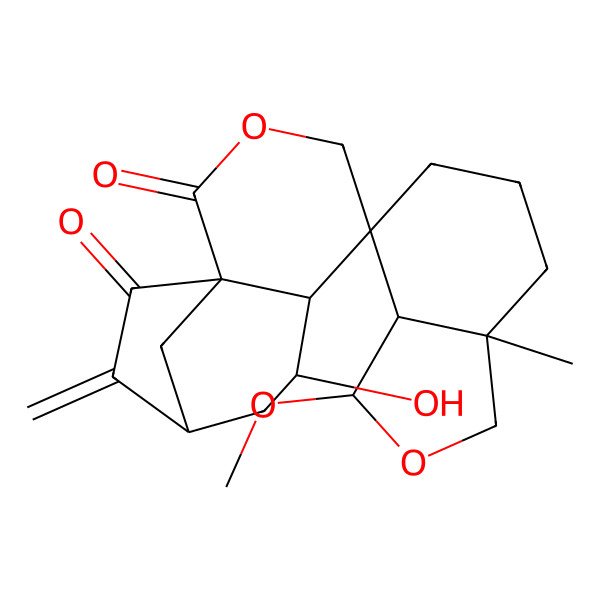 2D Structure of (1'R,3R,3aS,4S,6'R,7'S,7aS,9'R)-7'-hydroxy-3-methoxy-7a-methyl-10'-methylidenespiro[1,3,3a,5,6,7-hexahydro-2-benzofuran-4,5'-3-oxatricyclo[7.2.1.01,6]dodecane]-2',11'-dione
