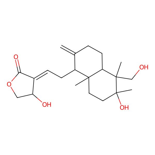 2D Structure of (3Z,4S)-3-[2-[(1R,4aS,5R,6R,8aS)-6-hydroxy-5-(hydroxymethyl)-5,6,8a-trimethyl-2-methylidene-1,3,4,4a,7,8-hexahydronaphthalen-1-yl]ethylidene]-4-hydroxyoxolan-2-one