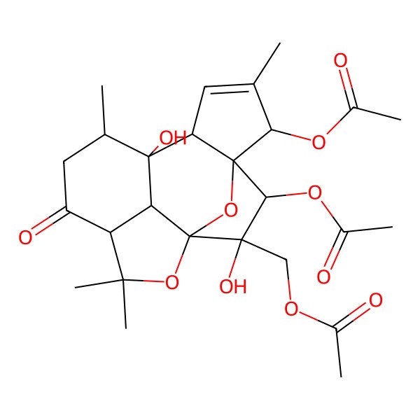 2D Structure of [(1R,2R,3R,4R,5S,8S,9S,10R,13R,16S)-3,5-diacetyloxy-2,9-dihydroxy-6,10,14,14-tetramethyl-12-oxo-15,17-dioxapentacyclo[7.6.1.11,4.04,8.013,16]heptadec-6-en-2-yl]methyl acetate