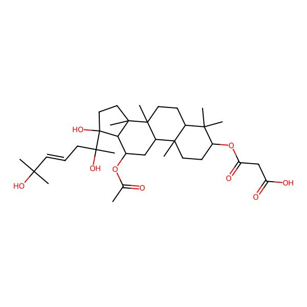 2D Structure of 3-[[(3R,5R,8R,9R,10R,12R,13R,14R,17R)-12-acetyloxy-17-[(E,2S)-2,6-dihydroxy-6-methylhept-4-en-2-yl]-17-hydroxy-4,4,8,10,14-pentamethyl-1,2,3,5,6,7,9,11,12,13,15,16-dodecahydrocyclopenta[a]phenanthren-3-yl]oxy]-3-oxopropanoic acid