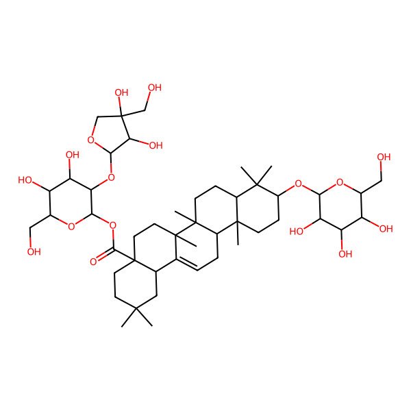 2D Structure of [3-[3,4-Dihydroxy-4-(hydroxymethyl)oxolan-2-yl]oxy-4,5-dihydroxy-6-(hydroxymethyl)oxan-2-yl] 2,2,6a,6b,9,9,12a-heptamethyl-10-[3,4,5-trihydroxy-6-(hydroxymethyl)oxan-2-yl]oxy-1,3,4,5,6,6a,7,8,8a,10,11,12,13,14b-tetradecahydropicene-4a-carboxylate