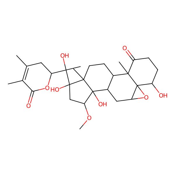 2D Structure of (1S,2R,6S,7R,9R,11R,12R,13S,15S,16S)-15-[(1S)-1-[(2R)-4,5-dimethyl-6-oxo-2,3-dihydropyran-2-yl]-1-hydroxyethyl]-6,12,15-trihydroxy-13-methoxy-2,16-dimethyl-8-oxapentacyclo[9.7.0.02,7.07,9.012,16]octadecan-3-one