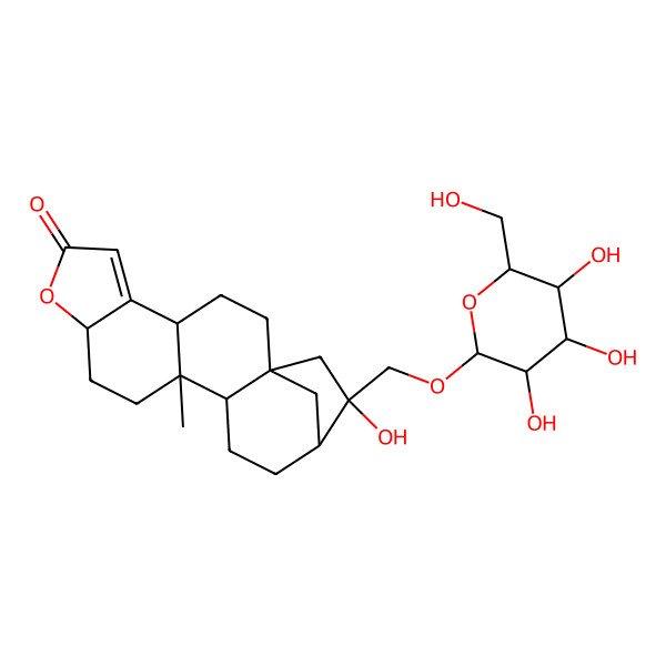 2D Structure of 17-Hydroxy-12-methyl-17-[[3,4,5-trihydroxy-6-(hydroxymethyl)oxan-2-yl]oxymethyl]-8-oxapentacyclo[14.2.1.01,13.04,12.05,9]nonadec-5-en-7-one