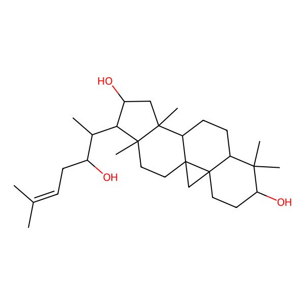 2D Structure of 15-(3-Hydroxy-6-methylhept-5-en-2-yl)-7,7,12,16-tetramethylpentacyclo[9.7.0.01,3.03,8.012,16]octadecane-6,14-diol