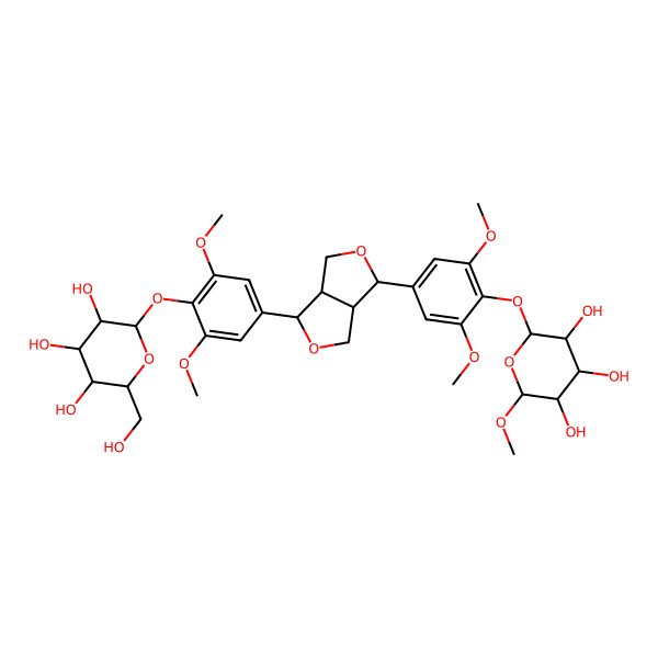 2D Structure of 2-[4-[6-[3,5-Dimethoxy-4-(3,4,5-trihydroxy-6-methoxyoxan-2-yl)oxyphenyl]-1,3,3a,4,6,6a-hexahydrofuro[3,4-c]furan-3-yl]-2,6-dimethoxyphenoxy]-6-(hydroxymethyl)oxane-3,4,5-triol