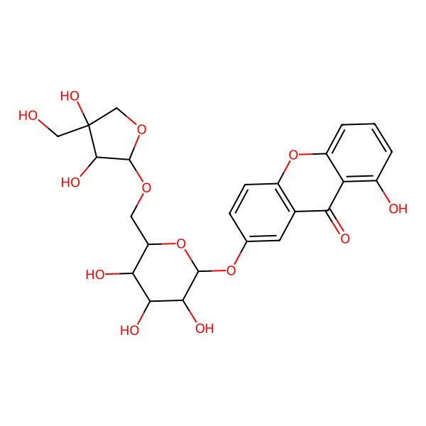 2D Structure of 7-[6-[[3,4-Dihydroxy-4-(hydroxymethyl)oxolan-2-yl]oxymethyl]-3,4,5-trihydroxyoxan-2-yl]oxy-1-hydroxyxanthen-9-one