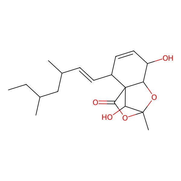 2D Structure of (1S,2R,5R,6R,8R,11R)-2-[(E,3R,5R)-3,5-dimethylhept-1-enyl]-5,11-dihydroxy-8-methyl-7,9-dioxatricyclo[6.2.1.01,6]undec-3-en-10-one