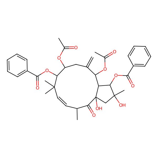 2D Structure of (10,13-Diacetyloxy-1-benzoyloxy-2,3a-dihydroxy-2,5,8,8-tetramethyl-12-methylidene-4-oxo-1,3,5,9,10,11,13,13a-octahydrocyclopenta[12]annulen-9-yl) benzoate