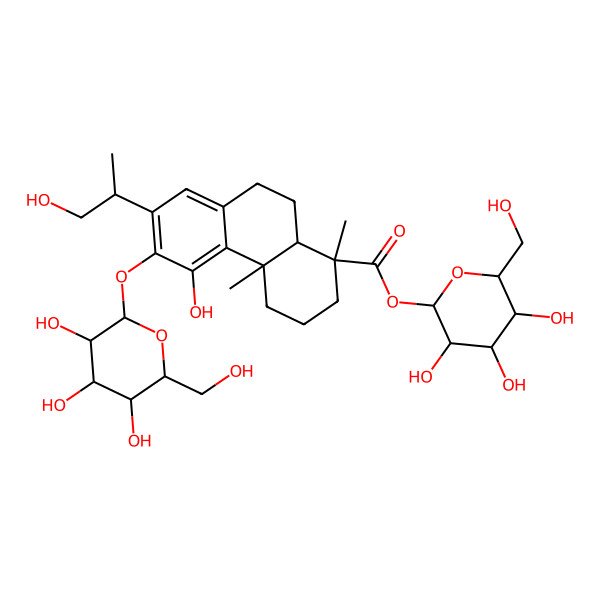 2D Structure of [3,4,5-Trihydroxy-6-(hydroxymethyl)oxan-2-yl] 5-hydroxy-7-(1-hydroxypropan-2-yl)-1,4a-dimethyl-6-[3,4,5-trihydroxy-6-(hydroxymethyl)oxan-2-yl]oxy-2,3,4,9,10,10a-hexahydrophenanthrene-1-carboxylate