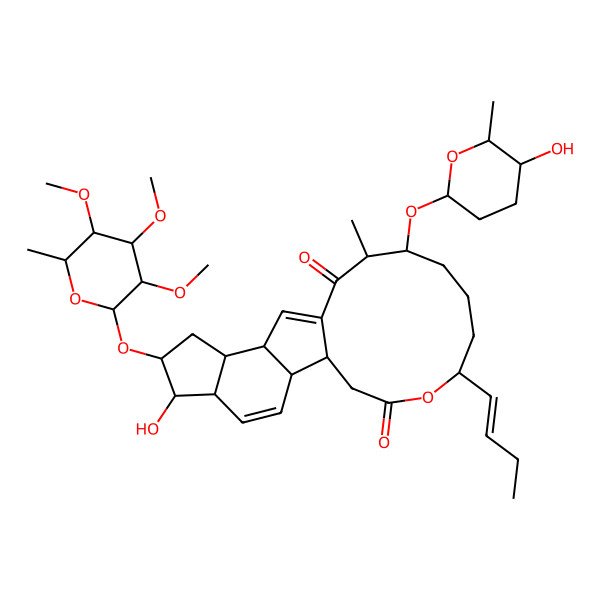 2D Structure of (1S,2R,5S,6S,7S,9S,10S,14R,15S,19R)-19-[(E)-but-1-enyl]-6-hydroxy-15-[(2R,5S,6R)-5-hydroxy-6-methyloxan-2-yl]oxy-14-methyl-7-[(2S,3R,4R,5S,6S)-3,4,5-trimethoxy-6-methyloxan-2-yl]oxy-20-oxatetracyclo[10.10.0.02,10.05,9]docosa-3,11-diene-13,21-dione
