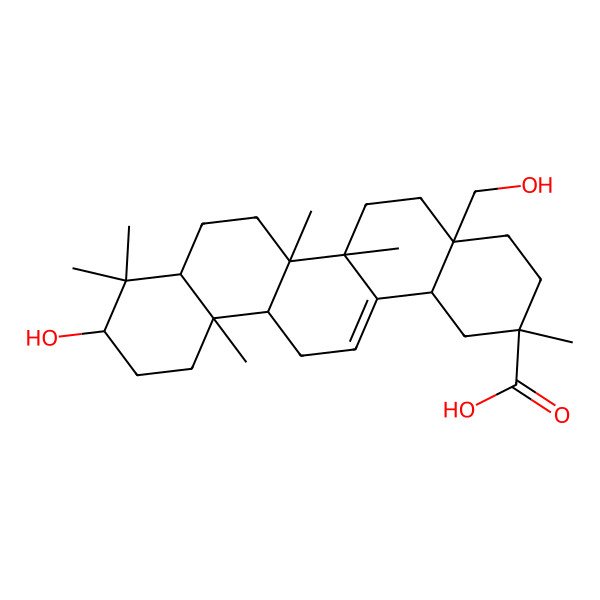 2D Structure of 10-Hydroxy-4a-(hydroxymethyl)-2,6a,6b,9,9,12a-hexamethyl-1,3,4,5,6,6a,7,8,8a,10,11,12,13,14b-tetradecahydropicene-2-carboxylic acid 2D Structure of 10-Hydroxy-4a-(hydroxymethyl)-2,6a,6b,9,9,12a-hexamethyl-1,3,4,5,6,6a,7,8,8a,10,11,12,13,14b-tetradecahydropicene-2-carboxylic acid