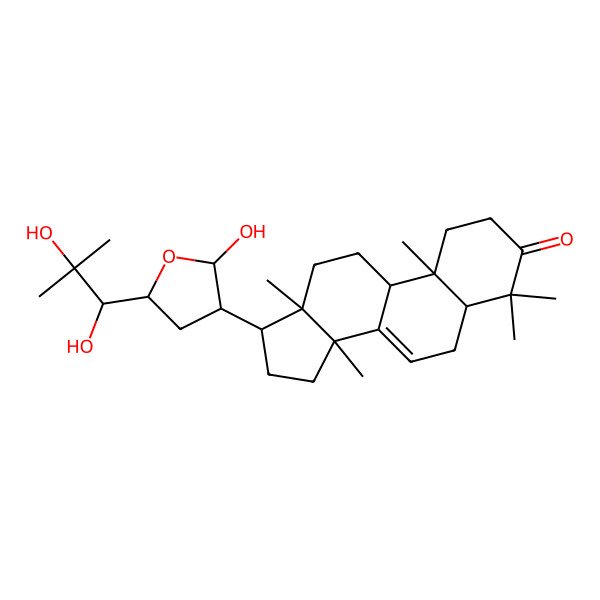 2D Structure of (5R,9R,10R,13S,14S,17S)-17-[(2R,3S)-5-(1,2-dihydroxy-2-methylpropyl)-2-hydroxyoxolan-3-yl]-4,4,10,13,14-pentamethyl-1,2,5,6,9,11,12,15,16,17-decahydrocyclopenta[a]phenanthren-3-one